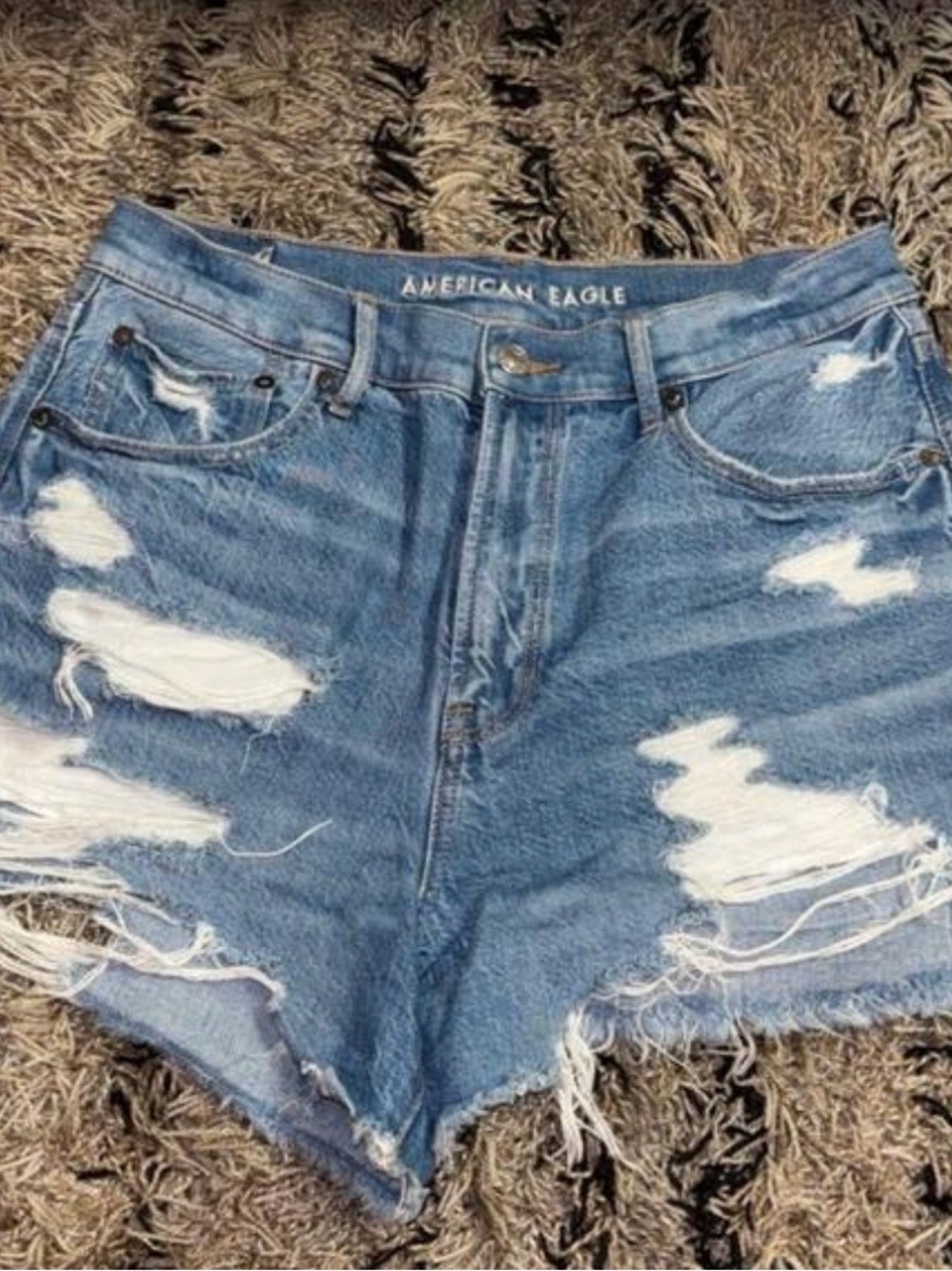 American Eagle Outfitters Light Blue Distressed High-Waist Jean Shorts